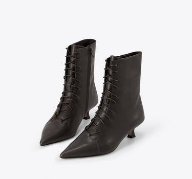 Pointed Lace-Up Witch Boot - Raisin