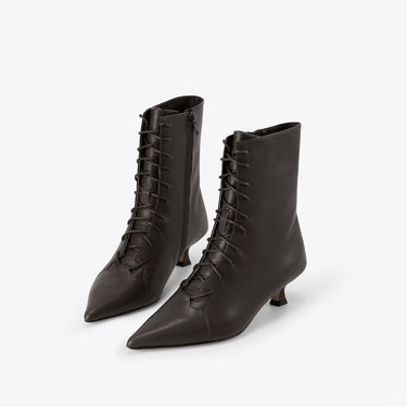 Pointed Lace-Up Witch Boot - Raisin