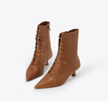 Pointed Lace-Up Witch Boot - Caramel