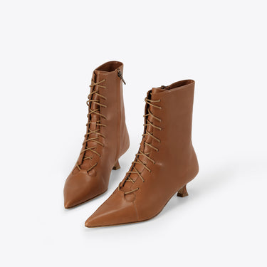 Pointed Lace-Up Witch Boot - Caramel