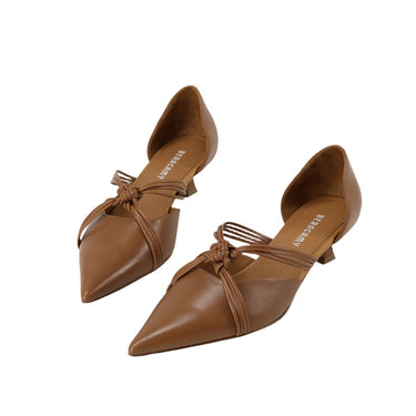 Cross-Knotted Pointy Kitten Heel - Caramel 