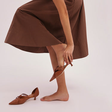 Cross-Knotted Pointy Kitten Heel - Caramel 