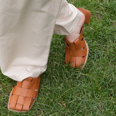 Woven Block Heel Sandal - Caramel
