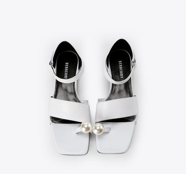 Pearl Square Block Heel Sandal - White