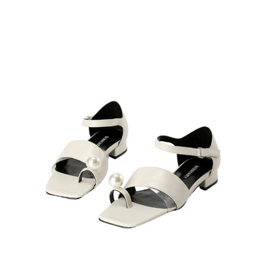 Pearl Square Block Heel Sandal - Beige
