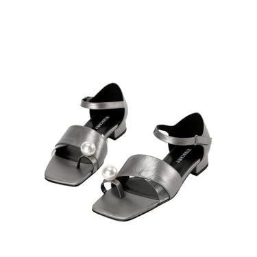 Pearl Square Block Heel Sandal - Silver