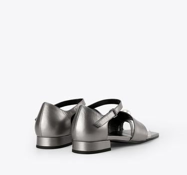 Pearl Square Block Heel Sandal - Silver