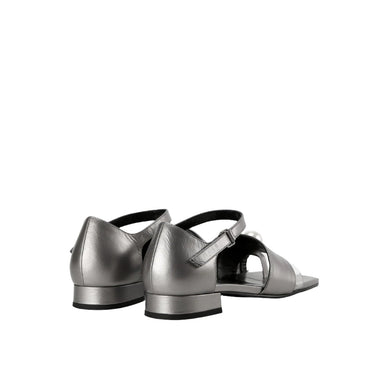 Pearl Square Block Heel Sandal - Silver