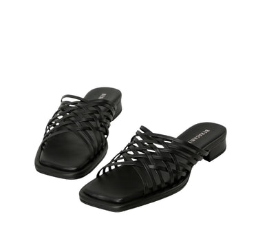 Mules à Lanières Et Bandes Croisées  - Noir