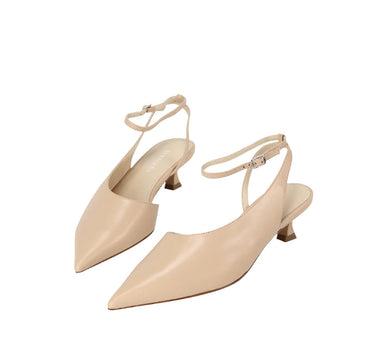 Escarpin Pointu Avec Ceinture Cheville Et Talon Bas - Beige