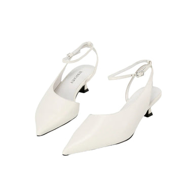 Escarpin Pointu Avec Ceinture Cheville Et Talon Bas -Blanc