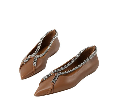 Escarpin Plat Pointu à Chaîne - Caramel