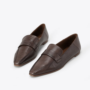 Mini Square Pointed Flat Loafer - Cacao