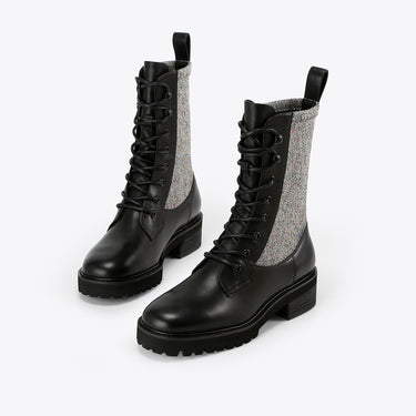 EMMA 綁帶筒靴 - 黑 / 彩點灰