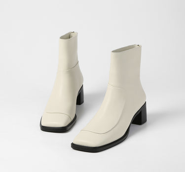 Square Zip Ankle Boots - Cream
