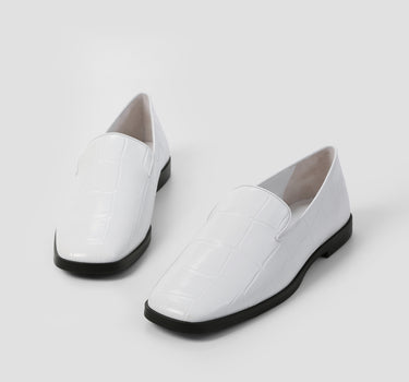 Slip-On Loafers - Croc-Embossed White