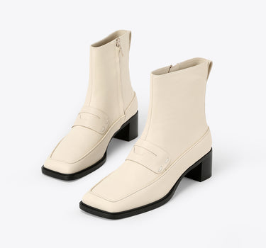 Square Block Heel Boot - Cream Beige