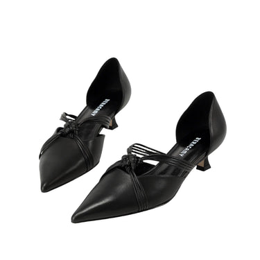 Cross-Knotted Pointy Kitten Heel - Black